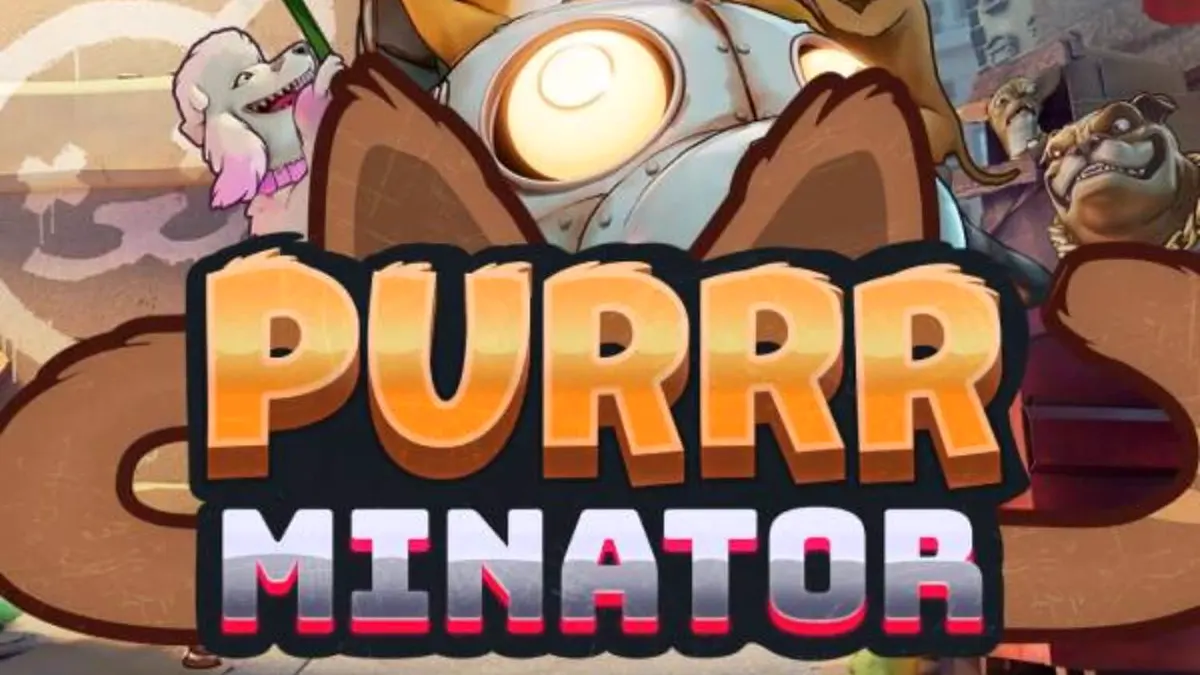 O slot Purrrminator Dream Drop apresenta um gato robótico em um cenário urbano distópico com luzes neon.